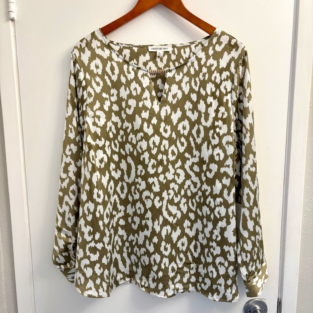 PERSEPTION CONCEPT Leopard Animal Print Blouse X-Large Office Workwear NWT